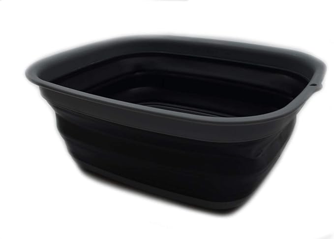 SAMMART 9.45L (2.5 Gallon) Collapsible Tub - Foldable Dish Tub - Portable Washing Basin - Space Saving Plastic Washtub (Grey/Black, M)