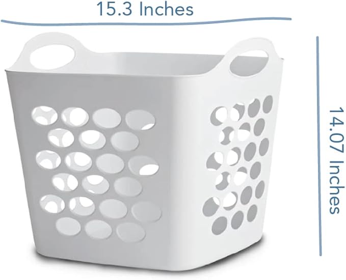 SEDLAV Plastic Laundry Basket, White, Flexible Hamper, Ideal for Laundry Room, Organizer, Storage, Closet, Dorm, Easy-to-Carry Handles, Easy Lift Comfort