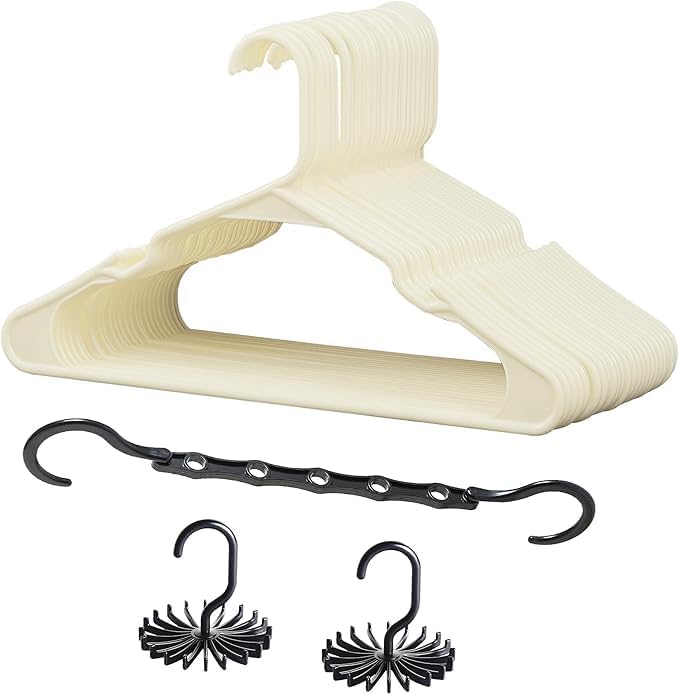 VECELO 25 Pack Plastic Hangers,Clothes Hangers with Shoulder Grooves for Closet Coat Shirts - Space Saving,Heavy Duty Hanger