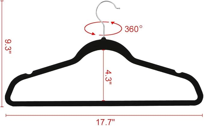 Yaheetech 100 Pack Non Slip Velvet Hangers Heavy Duty Flocked Coat Suit Hangers Space Saving Clothes Racks with 360° Swivel Hook, Black