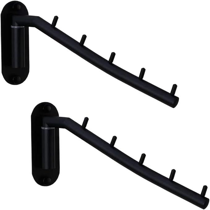 Pack of 2 Folding Wall Mounted Clothes Suit Hangers Rack with Swing Arm Stainless Steel Heavy Duty Coat Hook for Bathroom, Bedroom, Laundry Room - Black