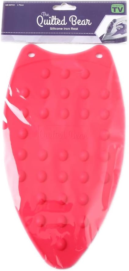 The Quilted Bear Iron Rest - Large Silicone Heat Resistant Iron Pad for General Crafts, Portable Ironing Stand for Travel and Mini Quilting Iron Use (Pink)