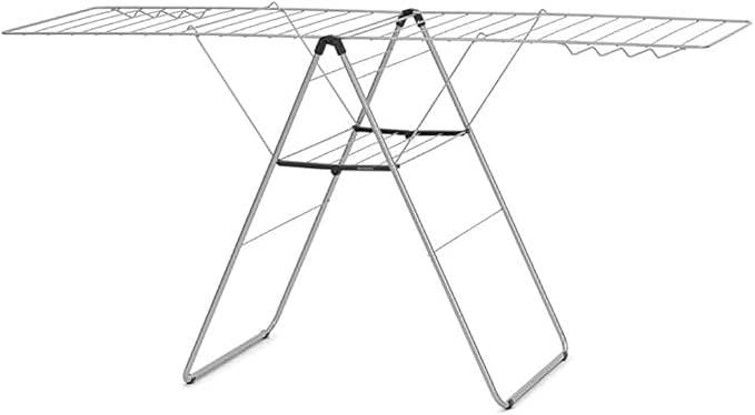 Brabantia HangOn Clothes Drying Rack | 82ft (25m) | Metallic Gray | Large Indoor Clothes Airer Laundry Stand with 2 Fold-Out Wings & Hanger Hooks, Folds Flat | Fits 2 Full Loads