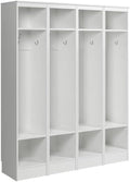 Prepac Narrow Coat Rack Freestanding Hall Tree with 3 Hooks, Entryway Furniture for Coat & Shoe Storage, Entryway Organization with Adjustable Shelf, 14.75"W x 72.5"H x 15.5"D, Set of 4, White