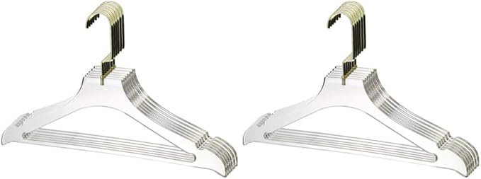 YBM Home Quality Acrylic Clear Coat Hangers Made of Clear Acrylic for a Luxurious Look and Feel for Wardrobe Closet, Clothes Hangers Organizes Closet, with Bar, Gold w/Flat Hook, 4119-12