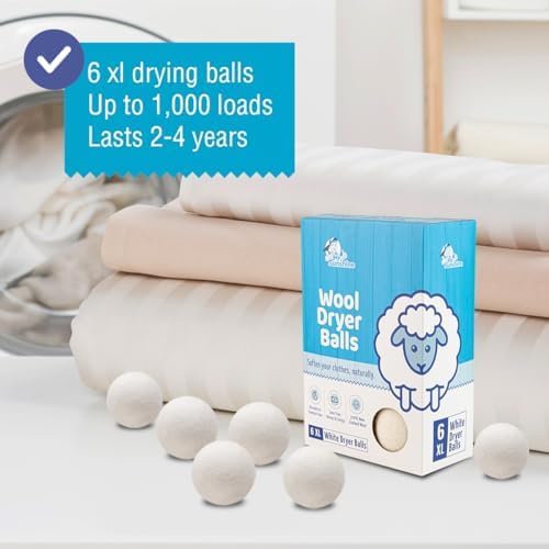 Mr. Sunshine White Wool Dryer Balls, Extra Large (Pack of 6) - Chemical-Free, Natural Clothes Softening Solution