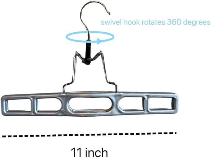 12 Pack Grey Premium Plastic Skirt Hangers,Space Saving Pant Hangers Set with Clamp, Shorts Hangers with Locking Clasp, Multipurpose Jean Hangers Set