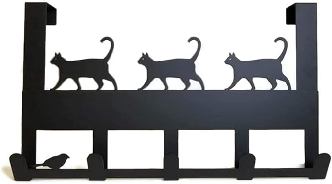 Mango Steam Over-The-Door Organizer Hanger for Towels, Hats, Hoodies, Coats, Backpacks, & Keys (Cat, Black)