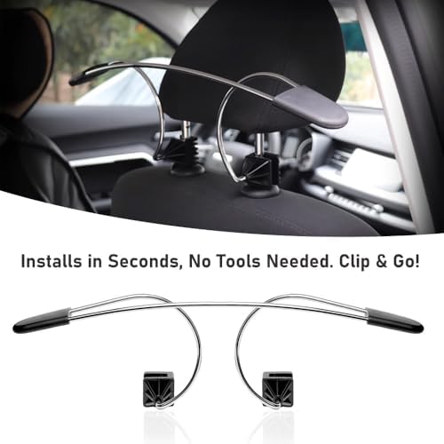 Metal Adjustable Car Coat Hanger, Stainless Steel Seat Hanger Clothes Holder for Suits Shirts Jackets (Black)