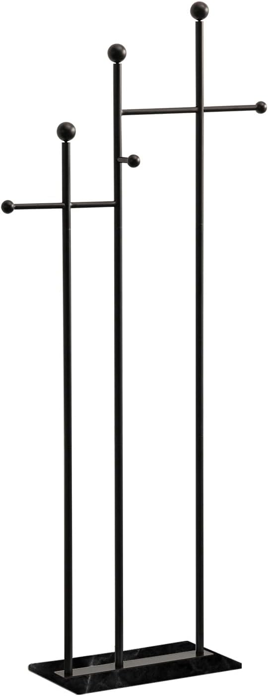 Metal Freestanding Coat Rack with Marble Base Heavy Duty Clothes Rack Coat Tree Stand Hat Rack for Corner Bedroom Entryway Living Room Hotel 19.69 x 11.02 x 68.9 Inches (Black)