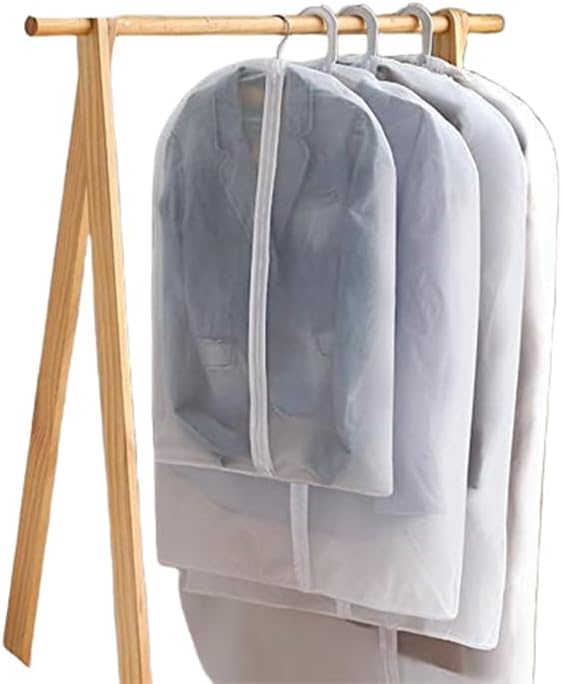 Clear Hanging Garment Bag With Study Zipper Plastic Clothing Dust Cover Closet Suit Protector Storage Bags White 4pcs