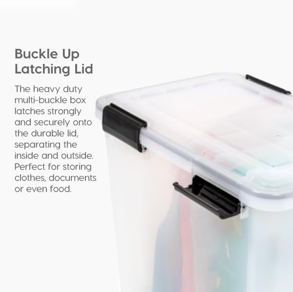 IRIS USA WeatherPro 63 Qt Storage Bins with Lids, 2 Pack, BPA-Free Plastic Gasket Box with Tight Latch and Seal, Stackable Nestable Tote Tub - Clear/Black
