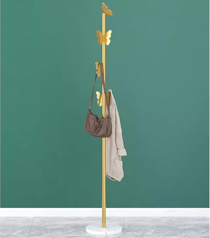 Garment Rack Metal Coat Rack With Marble Base, Free-standing Small Modern Coat Stand Tree With Butterfly-shaped Hooks, Save Space Coat Hanger For Entryway, Bedroom, Office, 33x170CM(Color:Gold+White)