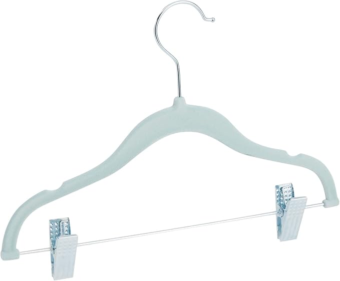 Juvale 24-Pack Light Blue Velvet Hangers - Kid Hangers with Clips - 360 Degree Swivel Hook & Space-Saving Design - 12 x 8 in, Light Blue