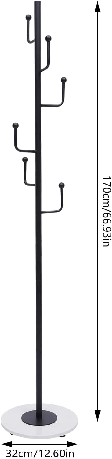 67" Heavy Duty Retail Garment Rack Coat, Bag and Hat Display for Home or Boutique Clothing Stores, Metal Stand Marble Base with 6 Hooks, Floor Standing Clothes Rack Organizer Storage Rack