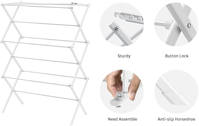 3 Tier Clothes Drying Rack, Foldable Drying Rack Clothing,Indoor & Outdoor Laundry Rack for Drying Clothes,Space-Saving Design, Metal Collapsible Dryer Racks for Laundry,Pure White