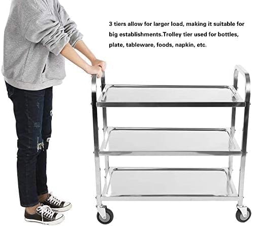 tonchean Stainless Steel Utility Cart 30x16x33 inch 3 Tier Restaurant Carts with Lockable Wheels Serving Rolling Carts for Restaurant Catering Home Commercial Grade & Easy Assembly 400 lbs Capacity