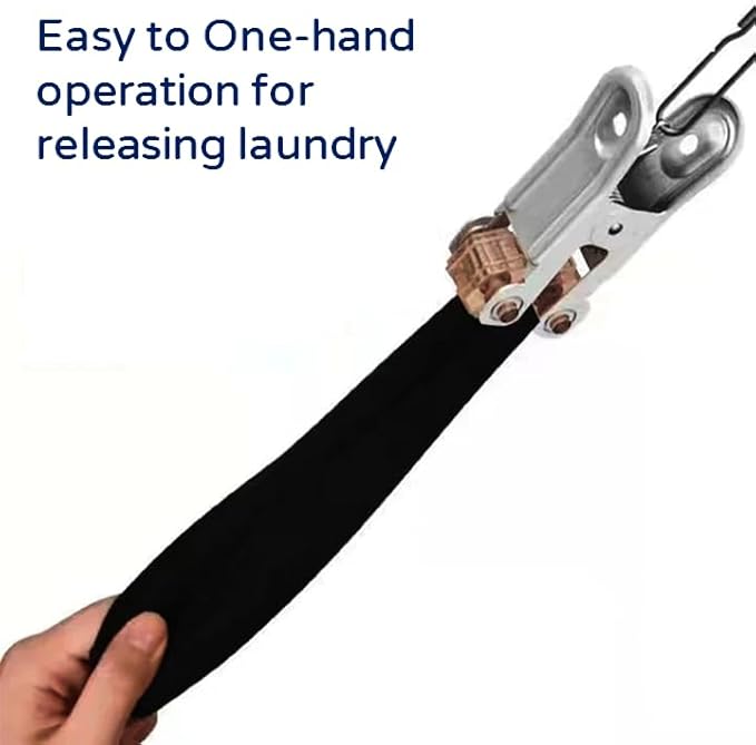 Quick Release Stainless Steel Laundry Drying Rack with Clips, Swivel Hook Wind-Proof Clothes Hanger Rack for Sock, Bras, Underwear, Laundry (Rectangle 30 Clips)