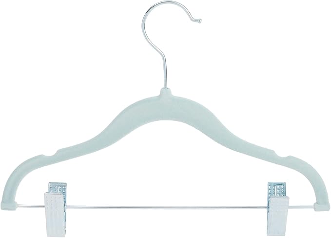 Juvale 24-Pack Light Blue Velvet Hangers - Kid Hangers with Clips - 360 Degree Swivel Hook & Space-Saving Design - 12 x 8 in, Light Blue