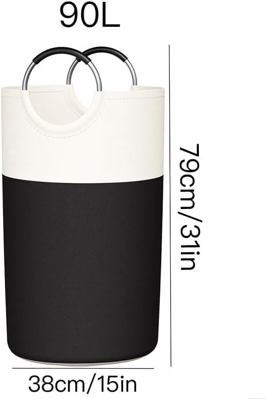 2 Pack 90L Laundry Hamper Large Collapsible Laundry Baskets Bin with Soft Aluminum Handle，Tall Freestanding Foldable Dirty Clothes Hamper Black for Laundry Room Bedroom College Dorm Bathroom（Black）