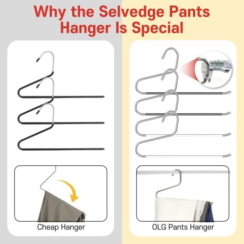 OLG 8mm Stainless Pants Hanger with V Hook and Reverse S, Non-Slip for Men Women -Heavy-Duty Trouser and Jeans Closet Organizer, Ganchos para Pantalones (20, Gray)