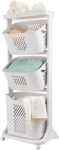 MOCHAG 3 Layers Laundry Hamper Basket with Wheels, Removable Clothes Washing Storage Hamper Rolling Cart with Handle, Freestanding Laundry Basket Organizer for Bathroom Living Room Bedroom