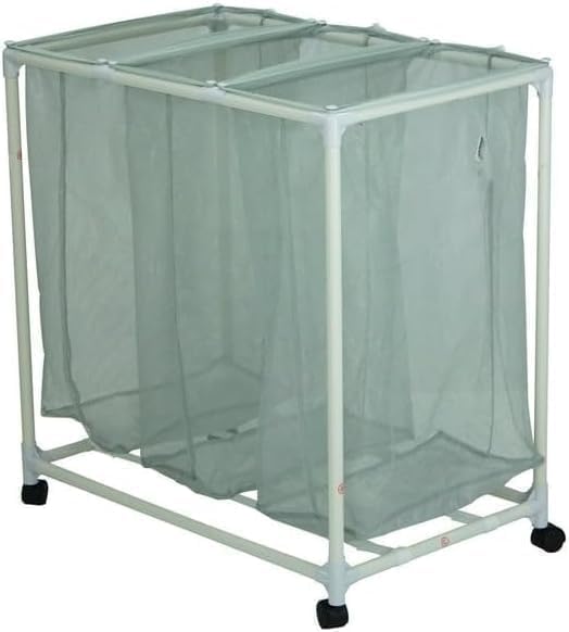 3-Bag Rolling Laundry Sorter Cart, Soft Silver Mesh Hamper with Removable Bags & Wheels for Bedroom, Bathroom, Closet Organization & Storage