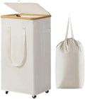 Large Laundry Hamper with Wheels, 60L Rolling Laundry Basket with Lid & Handle, Heavy-Duty Mobile Clothes Hamper, Slim Rolling Design with Removable Bag (white)