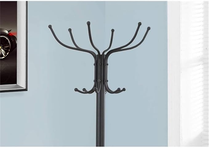 Monarch Specialties 2031, Hall Tree, Free Standing, 12 Hooks, Entryway, Umbrella Holder, Bedroom, Metal, Black, Transitional Coat Rack, 18" L x 18" W x 70" H