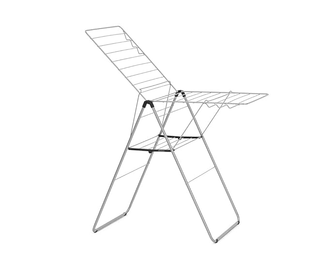 Brabantia HangOn Clothes Drying Rack | 67ft (20m) | Metallic Gray | Large Indoor Clothes Airer Laundry Stand with 2 Fold-Out Wings & Hanger Hooks, Folds Flat | Fits 2 Full Loads