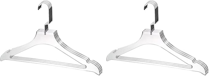 YBM Home Quality Acrylic Clear Coat Hangers Made of Clear Acrylic for a Luxurious Look and Feel for Wardrobe Closet, Clothes Hangers Organizes Closet, with Bar, Silver w/Flat Hook, 4120-6