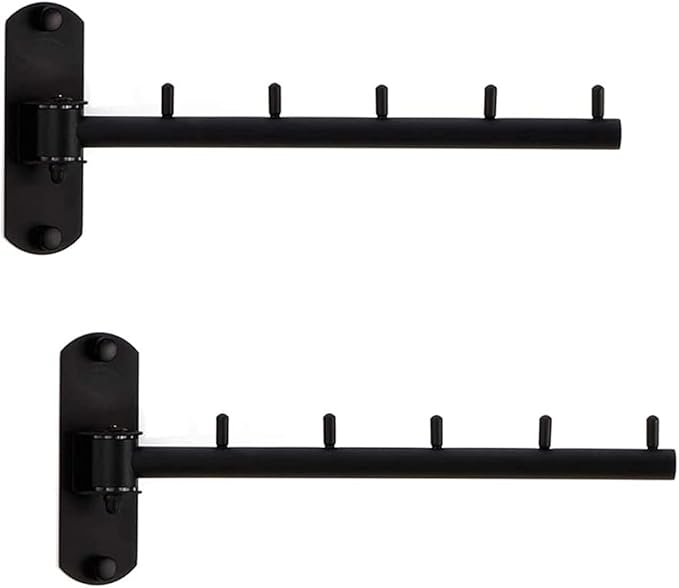 Pack of 2 Folding Wall Mounted Clothes Hanger Rack with Swing Arm Stainless Steel Heavy Duty Coat Hook for Bathroom, Bedroom, Laundry Room - Black