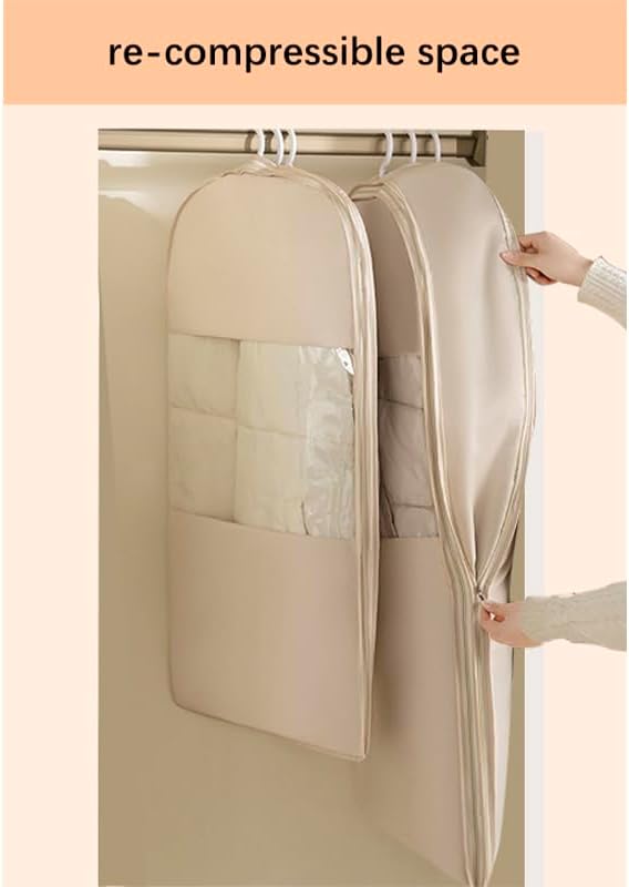 Space Saving Hangable Garment Bag with Self Compression Zipper - Organizer for Closet(Pink，S)