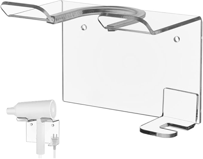 Cosmos Wall Mount Shelves Hair Dryer Holder Acrylic Blow Dryer Storage Rack Multi Functional Bathroom Storage Organizer with Screw Set for Hotel Room Salon Barbershop (Transparent Clear)