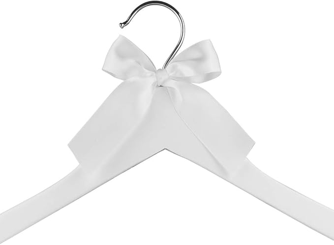 Bridal Dress Hanger Solid Wood Dress Hangers Mrs Letter Hanger Wedding Gift (White Coat Hanger Silver Thread Pearl)