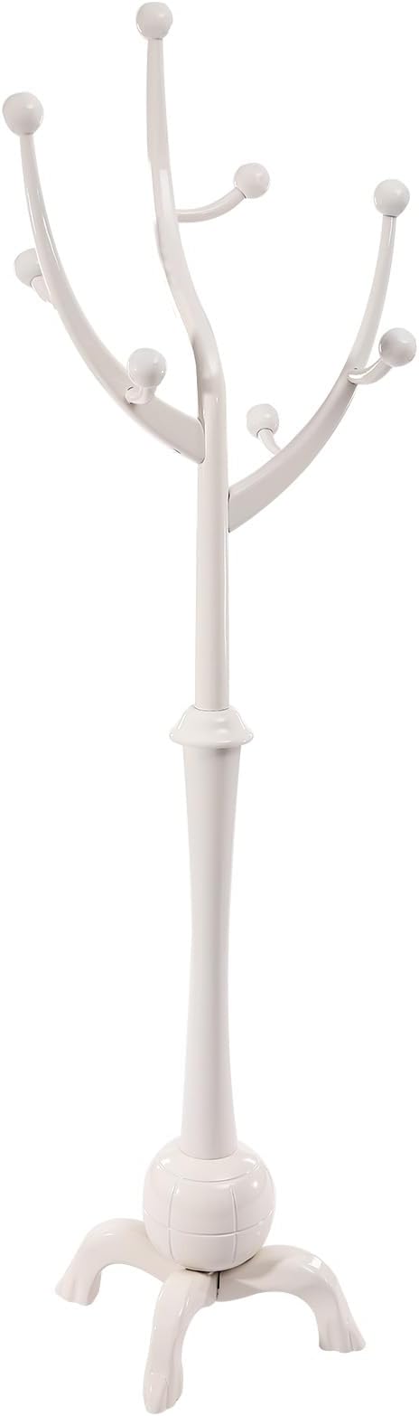 Coat Tree Freestanding Wood Tree Rack, Heavy Duty Creative Design Tree Branch-look Coat Rack Stand with 8 Hooks and Stable Sphere Base for Entryway, Hallway, Bedroom-Load 110lbs (White)