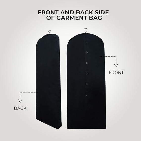 Cotton Garment Protector Bag Cover - Dust Free Cloth Hanging, Wardrobe storage for Dresses and Suits (Black with button - 24"x62")