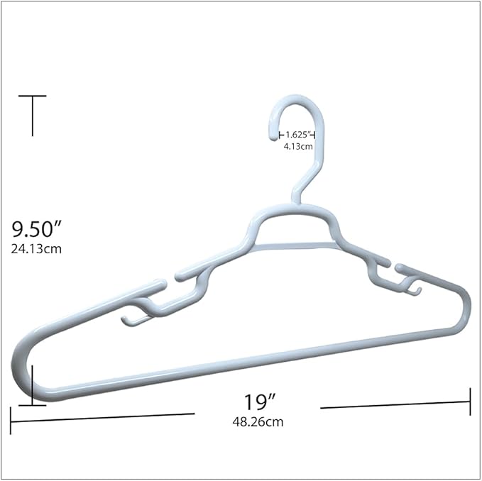 19" Heavy Duty Plastic Hangers – Set of 3 Wide Tubular Hangers with Accessory Hooks