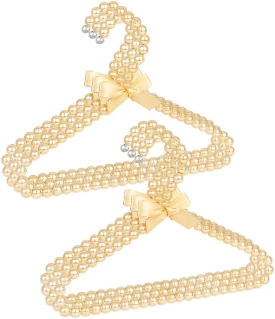 CONCEPTS 6pcs Pearl Hangers for Baby Girls & Women, Decorative Closet Hanger Set for Nursery, Wedding Dresses, Kids Clothing, Special Occasions, Photoshoots & Elegant Wardrobe Display - Champaigne