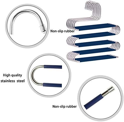 Devesanter Space Saving Non-Slip 6 Pack S-Shape Trousers Hangers - Stainless Steel Closet Storage Organizer for Pants, Jeans & Scarves - Blue