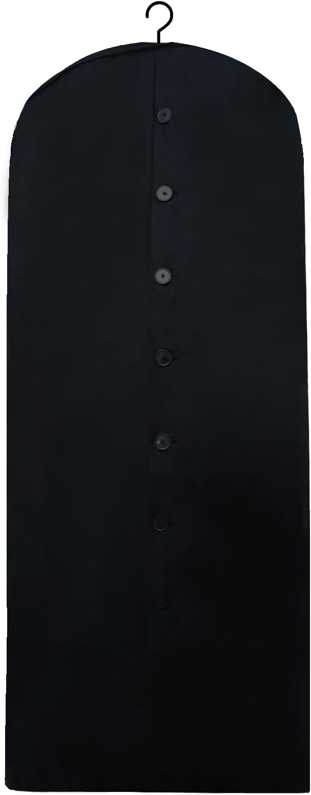 Cotton Garment Protector Bag Cover - Dust Free Cloth Hanging, Wardrobe storage for Dresses and Suits (Black with Button - 24"x42")