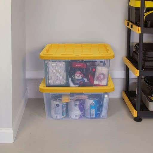 CX BLACK & YELLOW 27-Gallon Heavy Duty Clear Storage Bins with Lids, Stackable Plastic Storage Bins with Weather-Resistant Design, Home Organization, 2 Pack (14.3H x 20.6W x 30.6D)