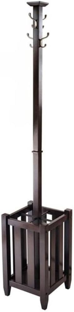 Memphis Coat Tree and Umbrella Rack Wooden Entryway Organizer Multi Hook Freestanding Stand Vertical Hallway Storage Sleek Furniture Utility Tree Natural Finish Modern Wood Accent