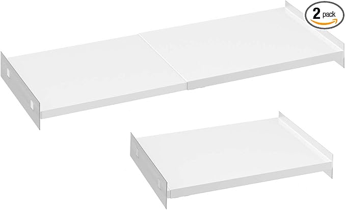 Closet Organizer Shelves Expandable Tension Shelving Rack Cabinet Storage Shelf Heavy Duty Metal DIY Divider Separator for Wardrobe Cupboard Pantry Kitchen Bathroom,White,2packs