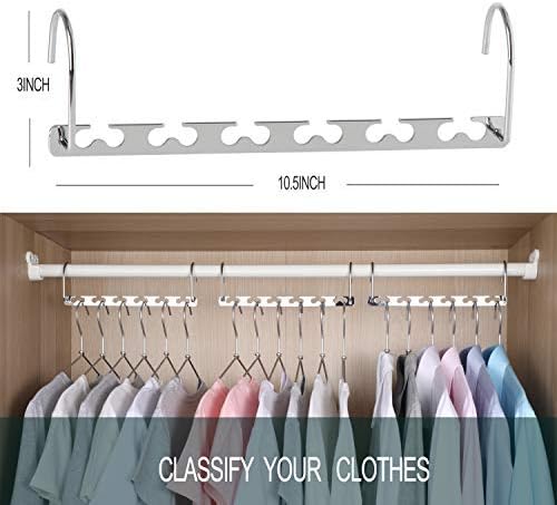 Meetu Space Saving Multifunctional Clothes Hangers - Stainless Steel 6X2 Slots Magic Cascading Hanger - Updated Hook Design Closet Organizer (Pack of 12)