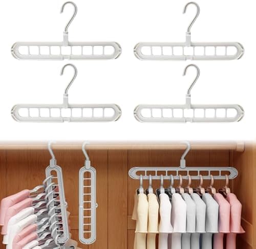 9 in 1 Smart Hanger, Upgrade Space Saving Hanger, 9 Holes Rotate Anti-Skid Folding Hangers with Multifunction Space Saving, for Heavy Clothes, Multiple Shirt, Shirts Pants (4pcs-White)