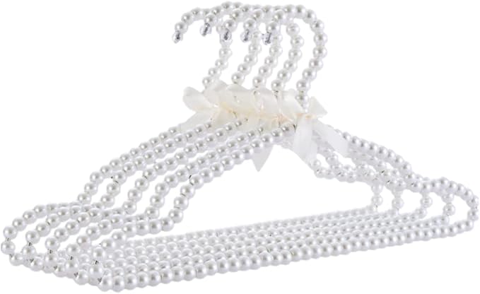 QTMY 5 Pack White Pearl Bow Clothes Hanger for Bride Wedding Dress,Shirt Bra Clothing Hangers (5 Pack)