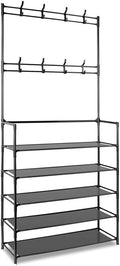 5 Tiers Shoe Rack Coat Rack, Entryway Bench Storage Organizer Multi-Functional Freestanding Shoe Shelf Coat Storage Organizer with 8 Hooks Hat Rack for Entryway Home Door Hallway