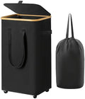 Large Laundry Hamper with Wheels, 60L Rolling Laundry Basket with Lid & Handle, Heavy-Duty Mobile Clothes Hamper, Slim Rolling Design with Removable Bag (black)