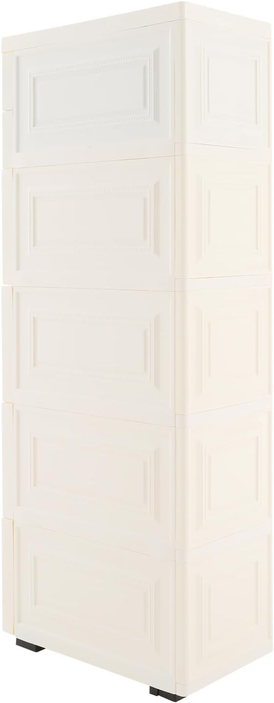 6 Drawers Narrow Storage Cabinet with Wheels,Slim Floor Cabinets,Rolling Organizer Cart for Small Spaces,White
